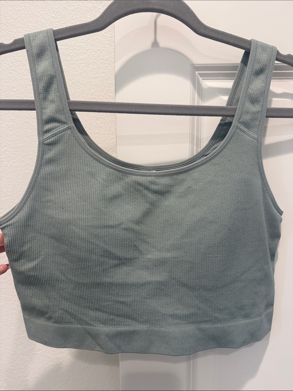 Everyday Ribbed Scoop Neck Crop Brami in Sage green and white (set of 2)
